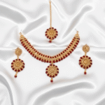 Gold Plated Red Stone Bridal Jewelry Set