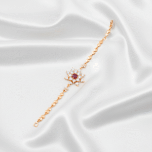 Romantic Rose Gold Tone Ruby & Crystal Flower Bracelet