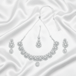 Exquisite Silver Tone Floral Crystal Jewelry Set